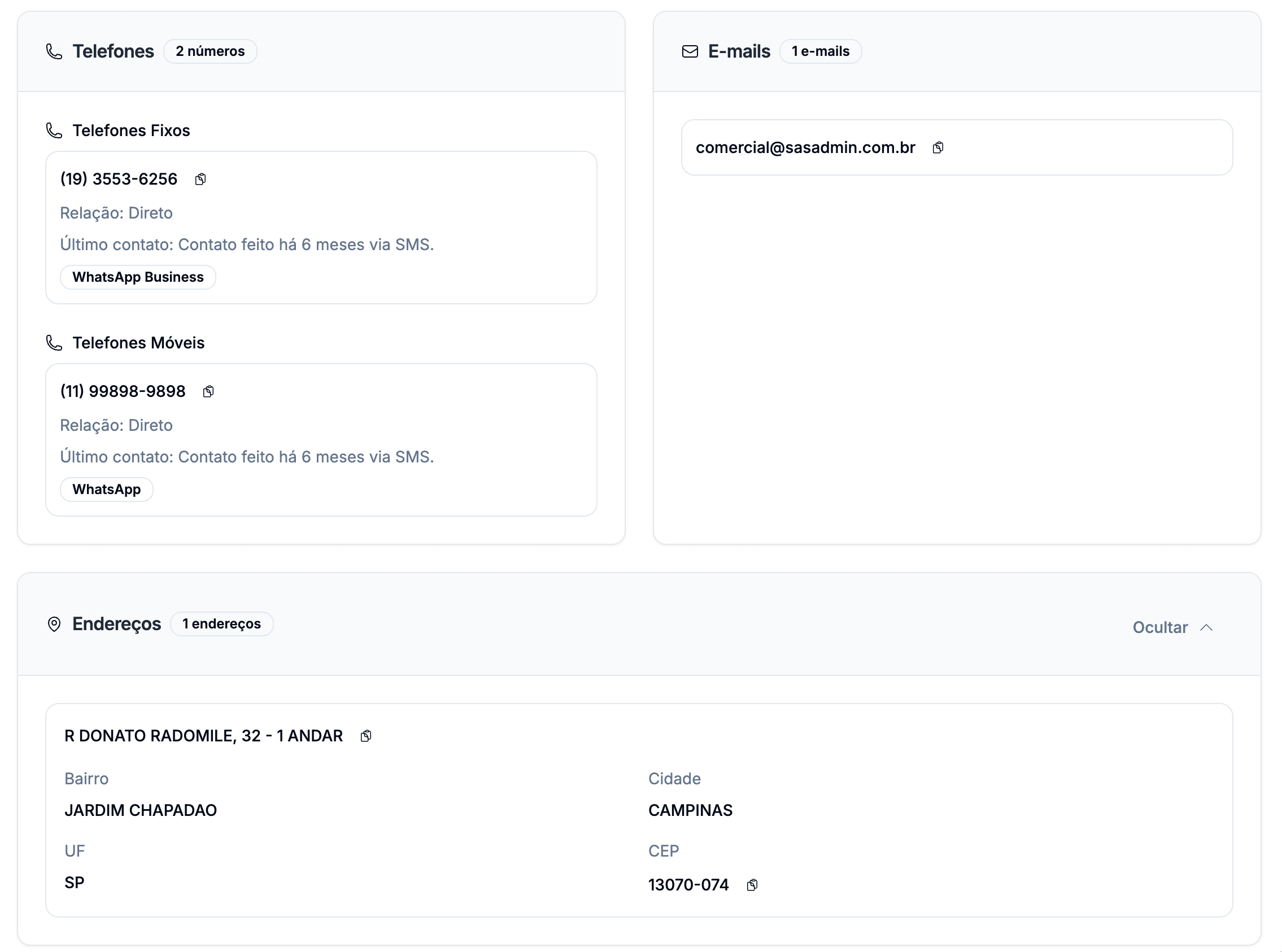 Contatos e Comunicação Contatos e Comunicação - Telefones e E-mails