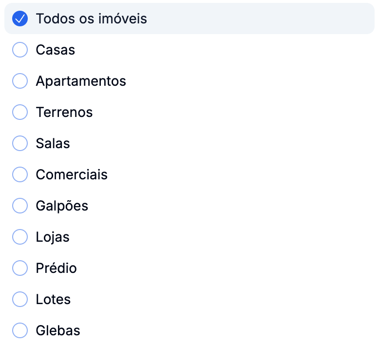 Filtre por Categoria de Imóveis